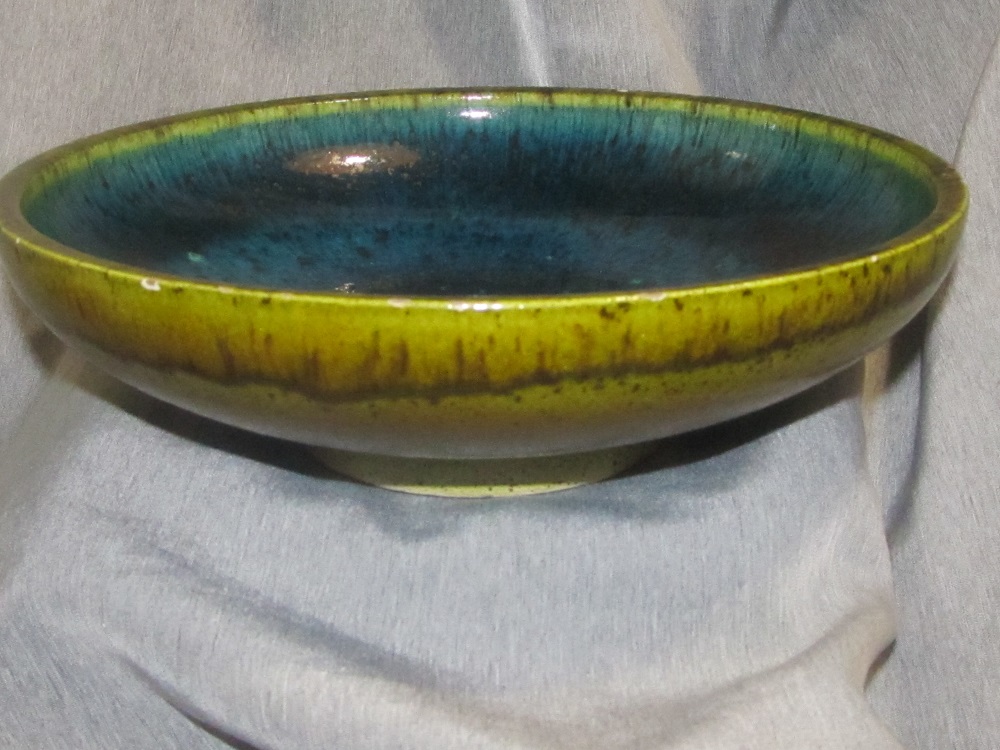 1964 pottery dish with label attached | Antiques Board