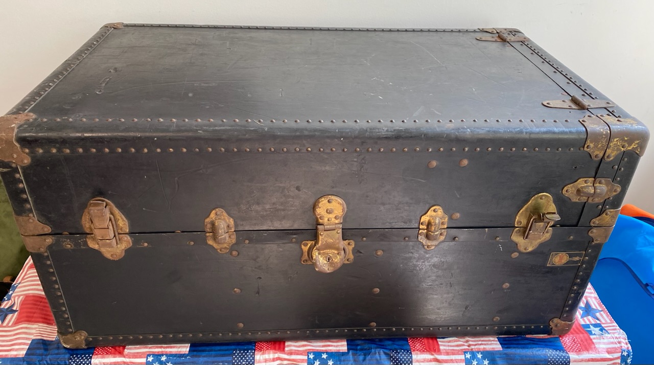 Antique Traditional American Steamer Trunk Coffee Table by Oshkosh Co.