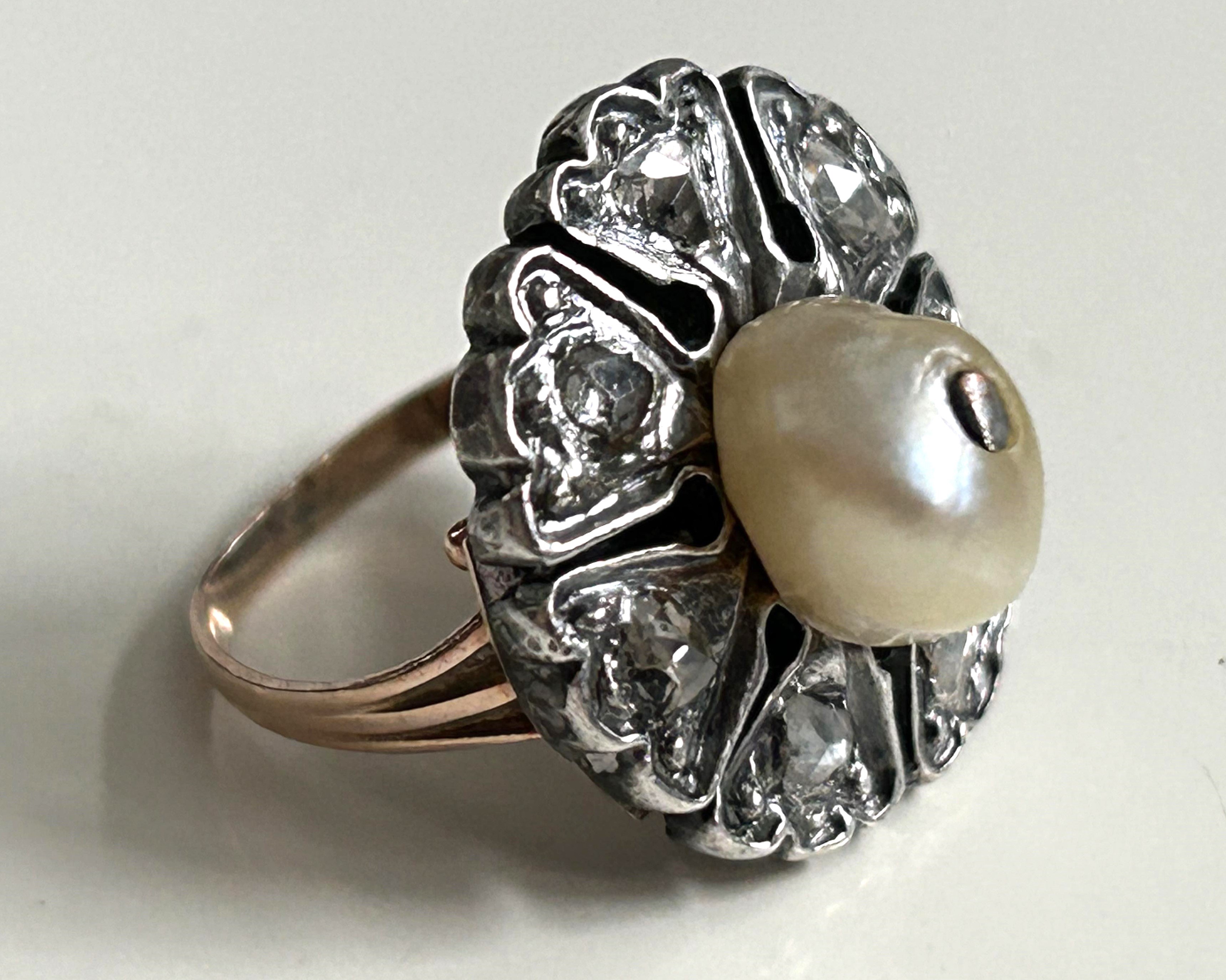Georgian ring? diamonds and large pearl, any info on origin or age ...