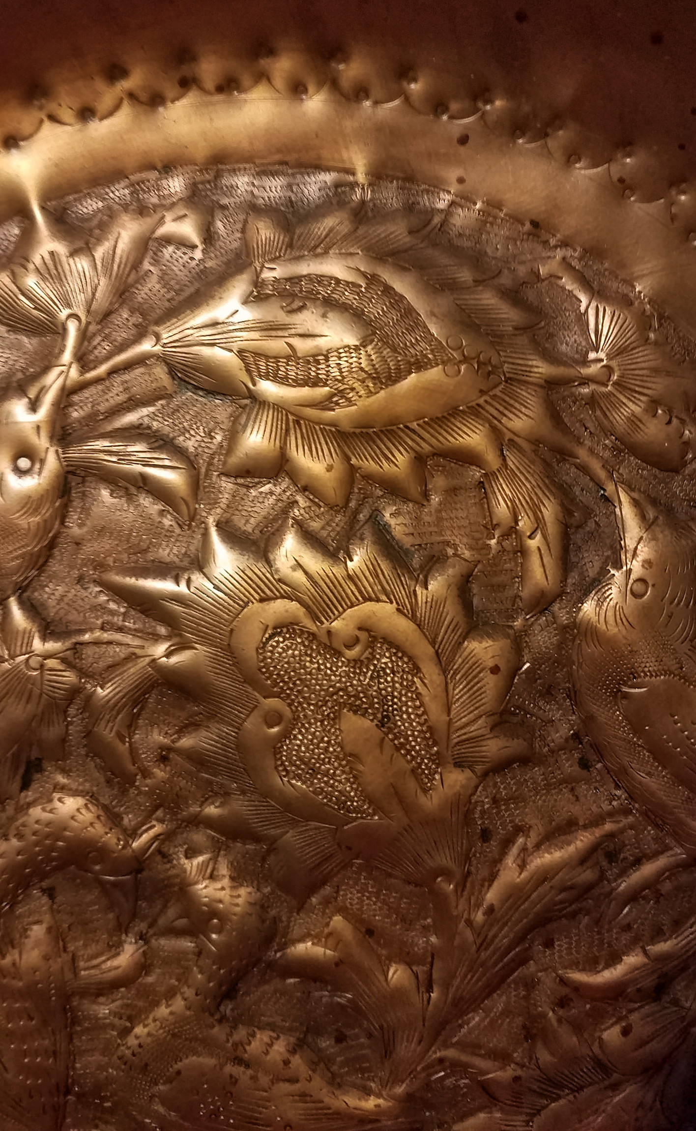 Copper Plate with Islamic Persian Decorative Repousse