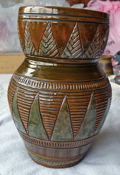 6_ Christopher Dresser Linthorpe Pottery vase circa 1880 full signatures to base.jpg