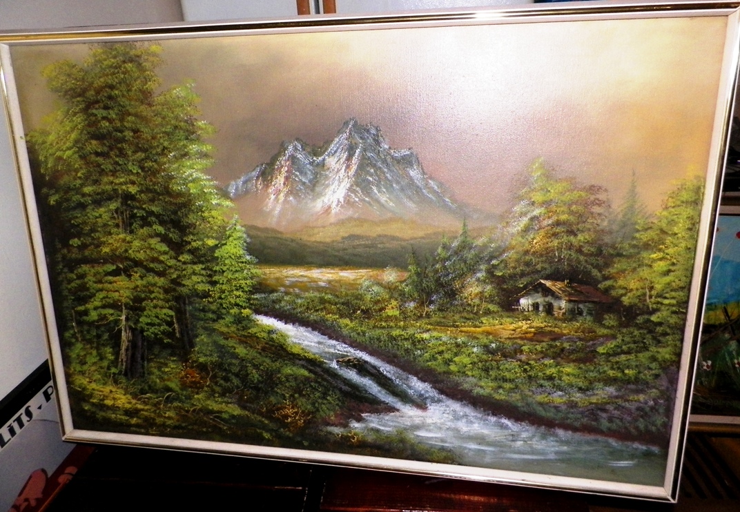 AA EBAY NEW A ART PAINTING CABIN AND MOUNTAIN THRIFT STORE FIND 1AA.jpg