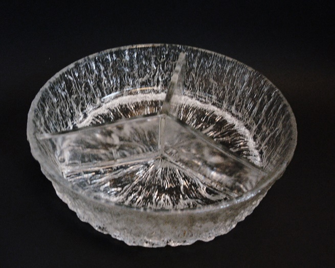 large divided serving bowl with bark texture-GLASS | Antiques Board