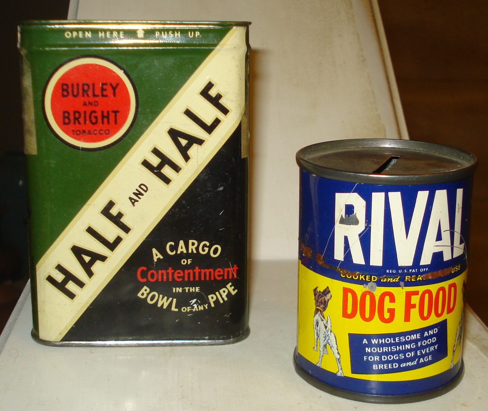 Advertising Tins - Vintage - Half and Half and Rival Dog Food.jpg