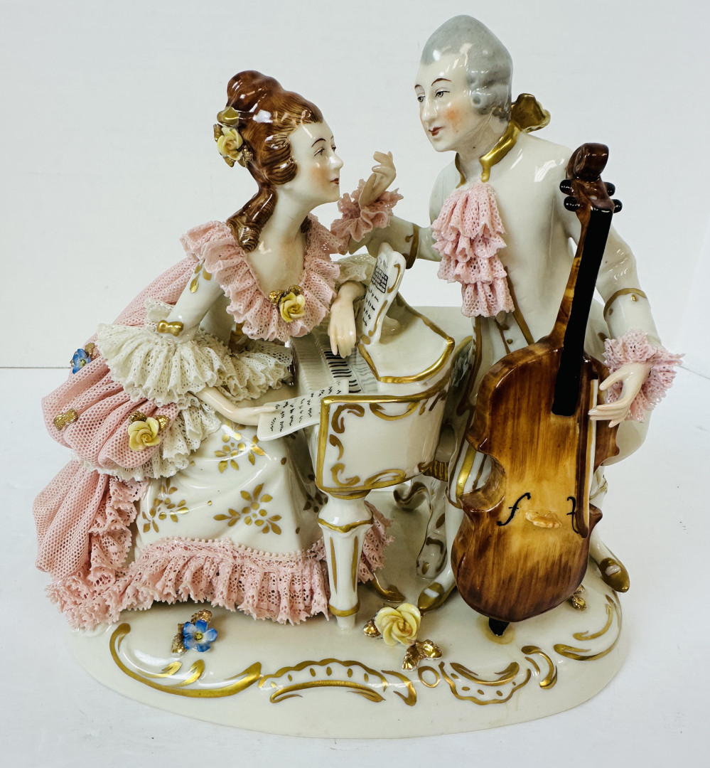 Antique German Dresden Style Porcelain Figurine Musician Couple Piano Cello -1.jpg