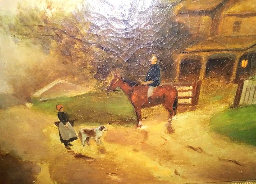 ART PAINTING ANTIQUE HORSE MAN ON HORSE B SCH  4ABA.jpg