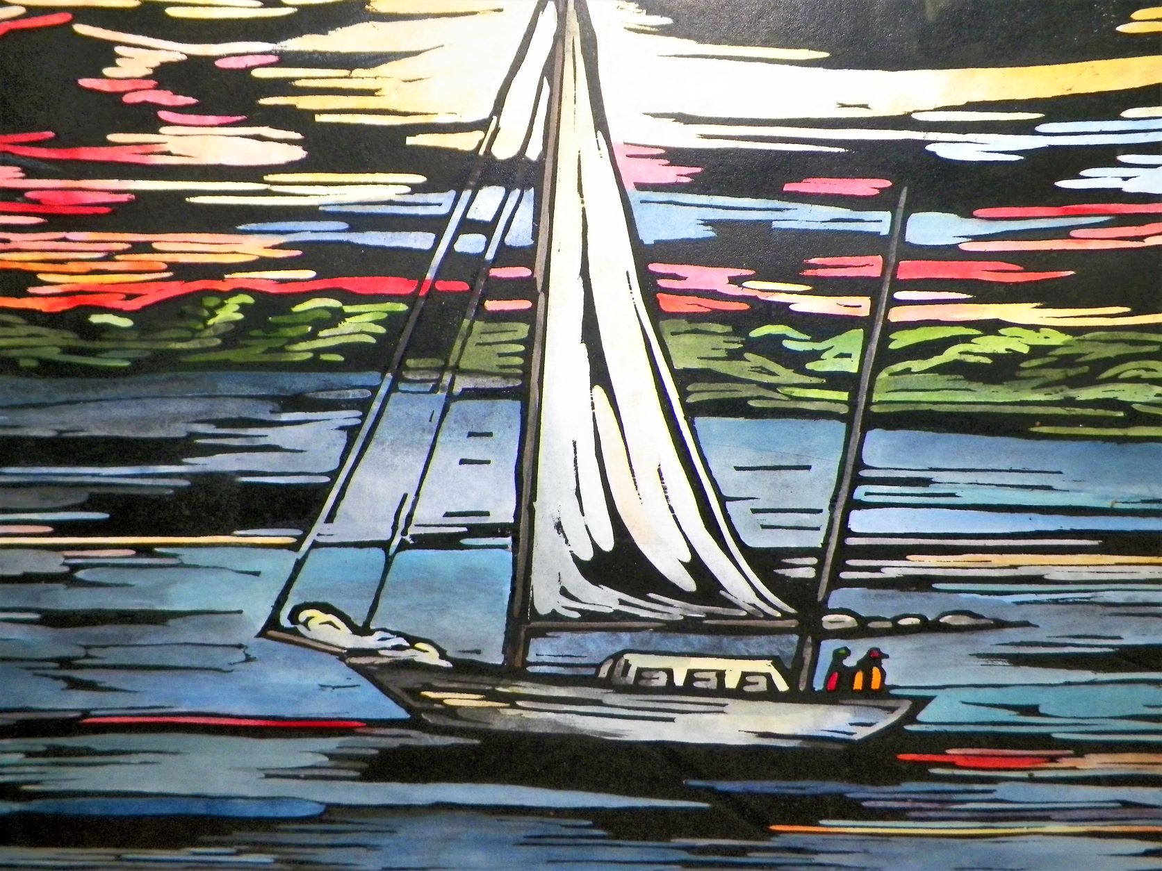 ART PAINTING COLORFUL SAILBOAT WATERCOLOR 47 x 23  2AA.JPG