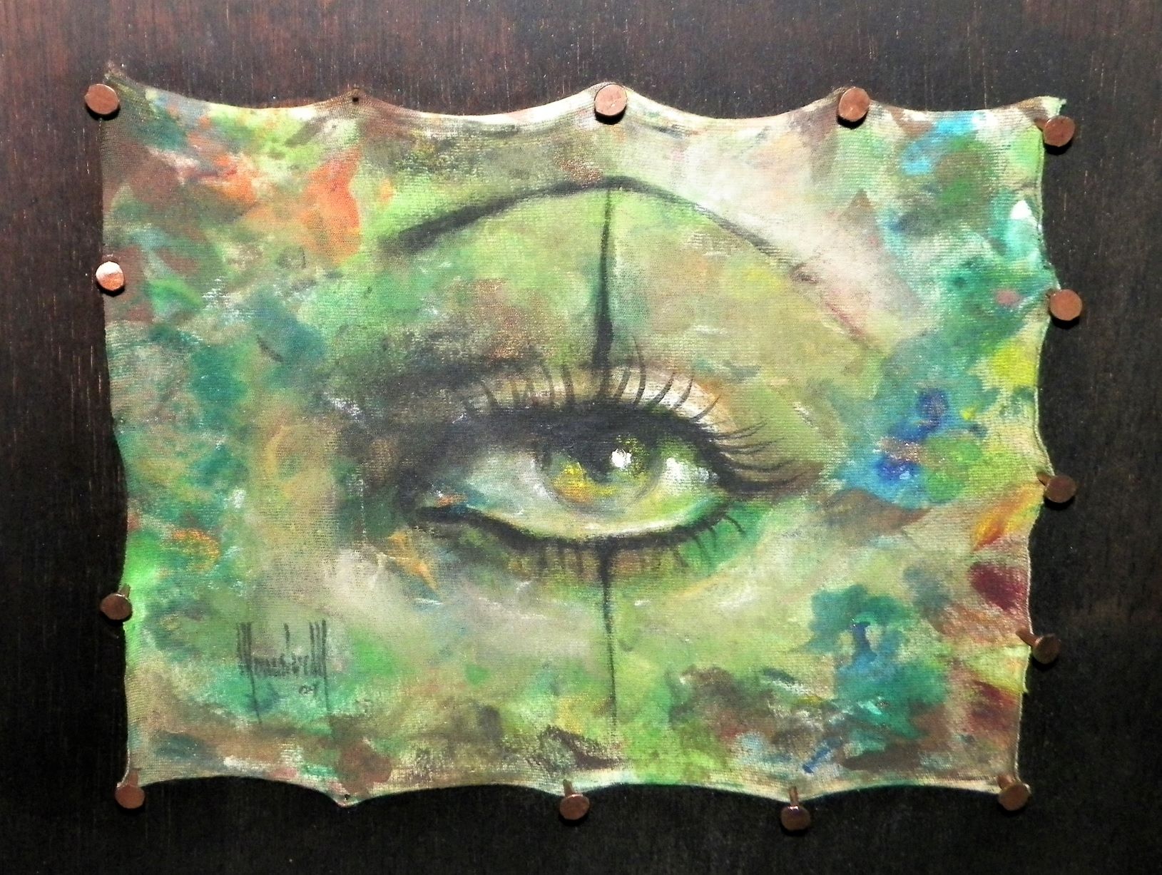 ART PAINTING EYE CANVAS NAILED TO FRAME 2AA.JPG