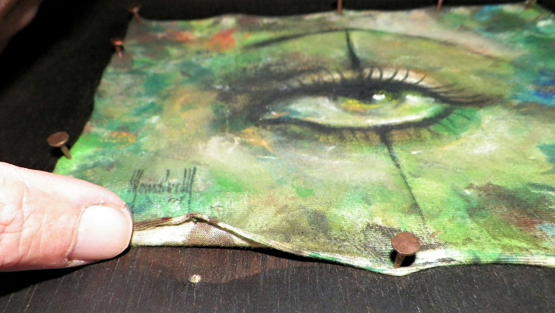 ART PAINTING EYE CANVAS NAILED TO FRAME 4AA.JPG