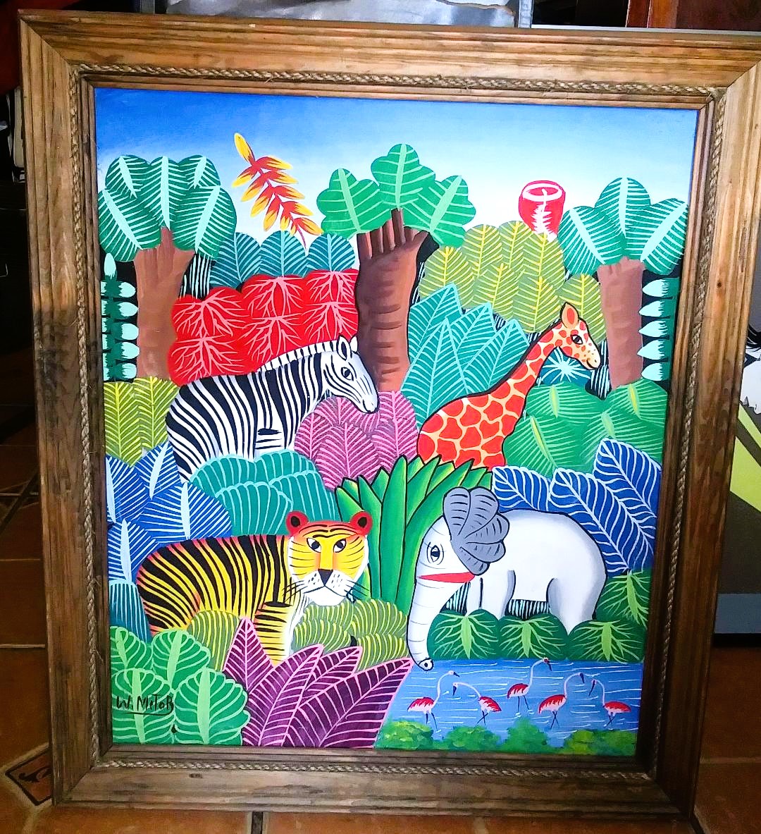 ART PAINTING HAITIAN JUNGLE SCENE ANIMALS METOR 1AA.jpg