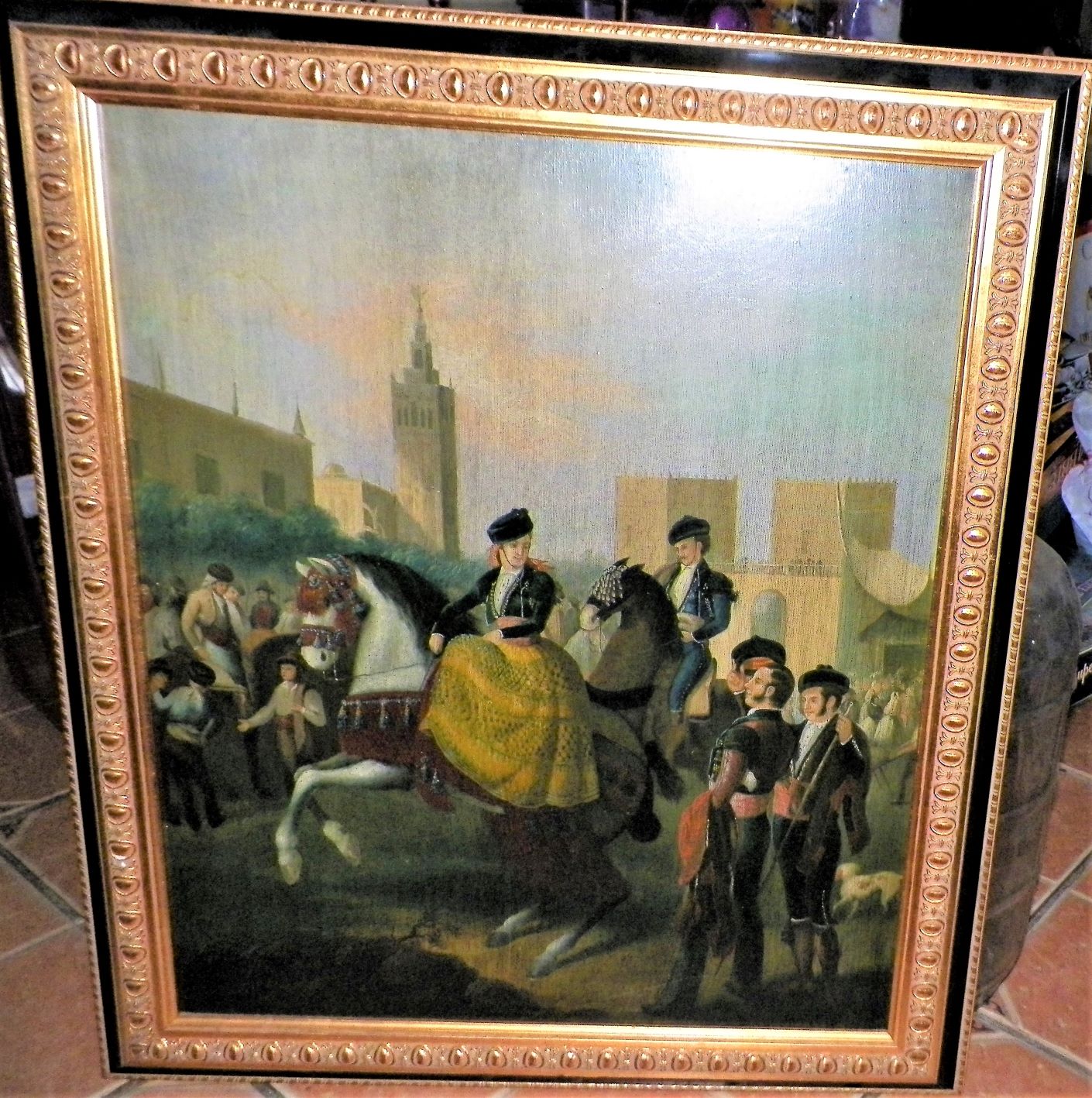 ART PAINTING LADY ON HORSE ANTIQUE PAINTING NO SIGNATURE 2AA.JPG