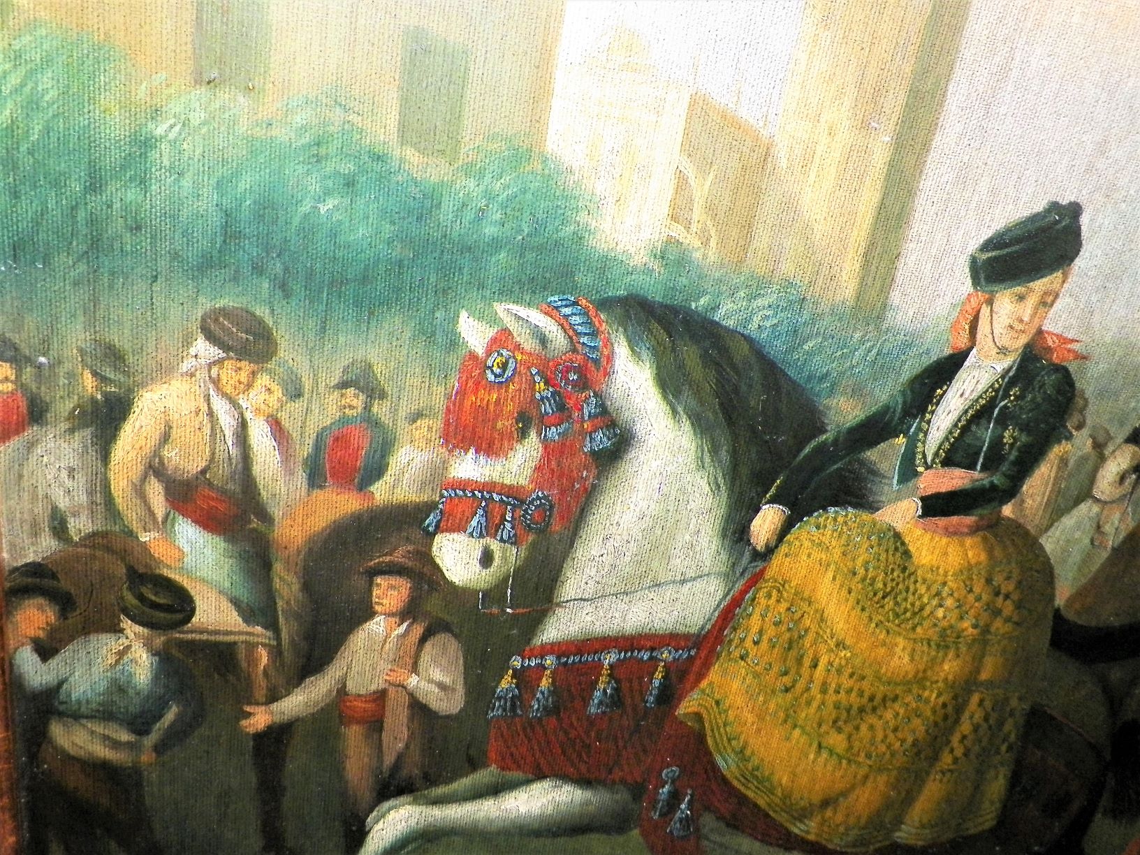 ART PAINTING LADY ON HORSE ANTIQUE PAINTING NO SIGNATURE 2BAA.JPG