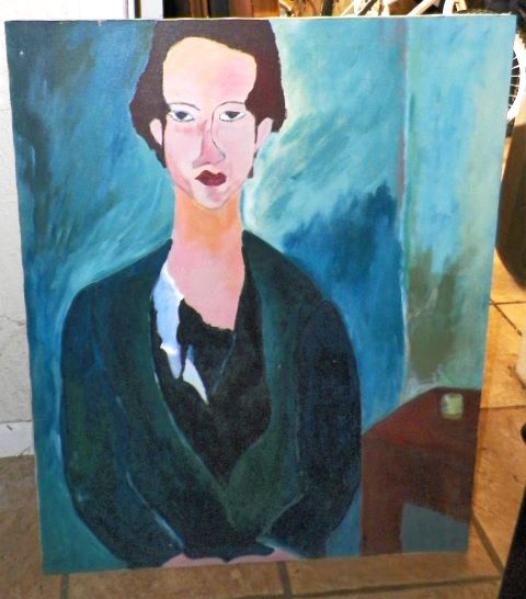 ART PAINTING MODIGLIANI FOLK ART UNSIGNED 1AA.JPG