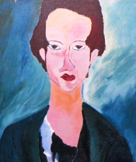 ART PAINTING MODIGLIANI FOLK ART UNSIGNED 2AA.JPG