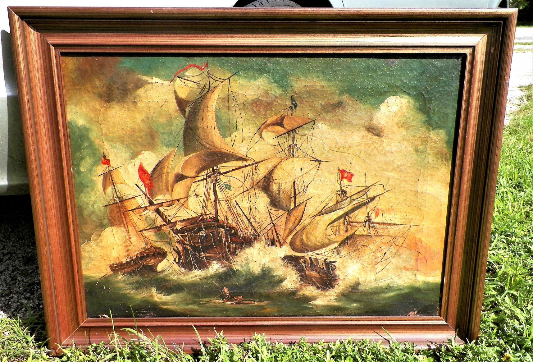 ART PAINTING NAUTICAL ANTIQUE PAINTING THRIFT STORE FIND 1AAA.JPG