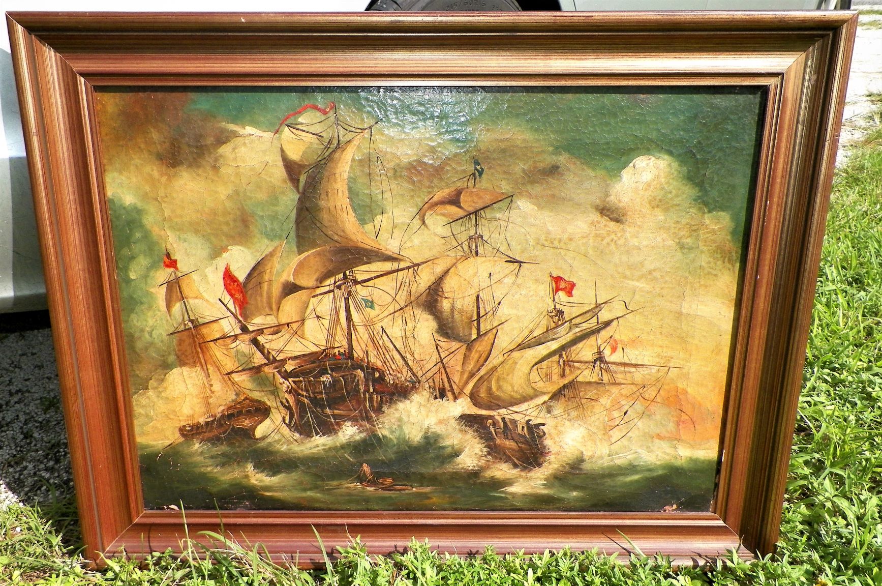 ART PAINTING NAUTICAL ANTIQUE PAINTING THRIFT STORE FIND 1BAA.JPG