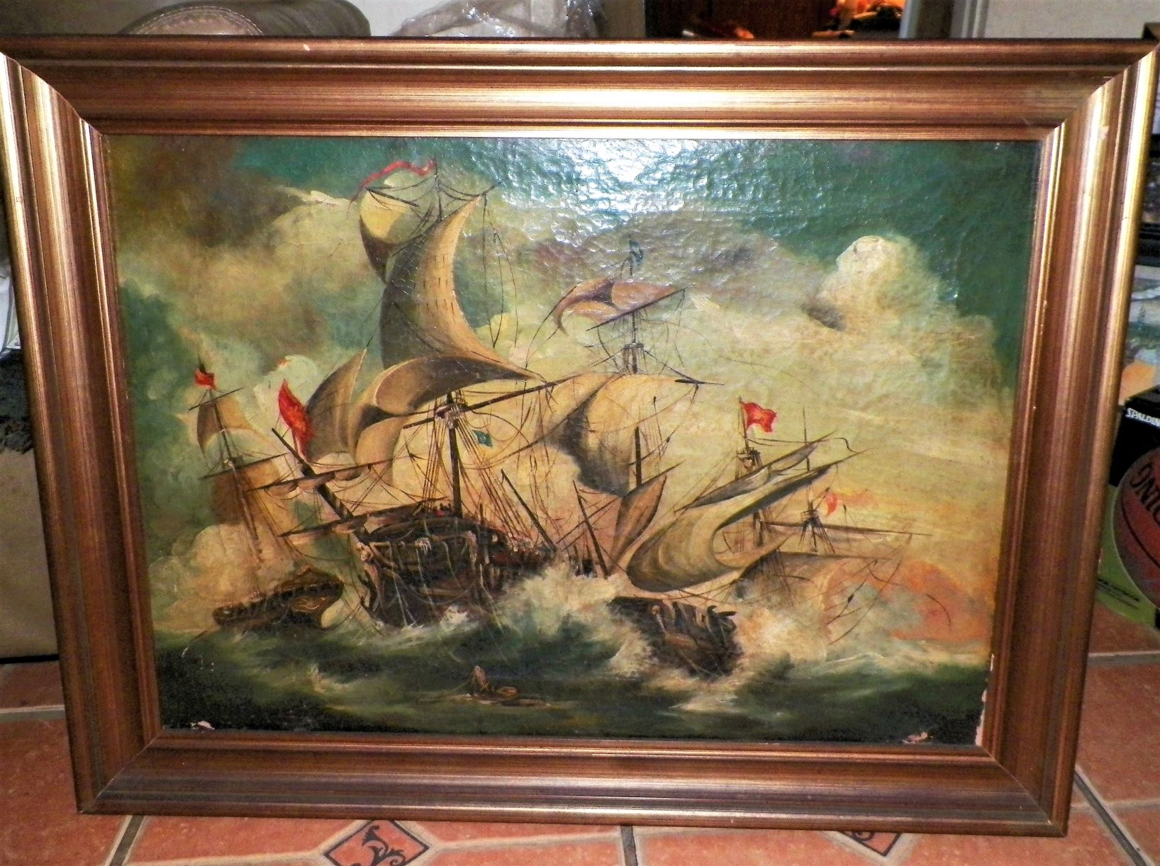 ART PAINTING NAUTICAL ANTIQUE PAINTING THRIFT STORE FIND 9AA.JPG