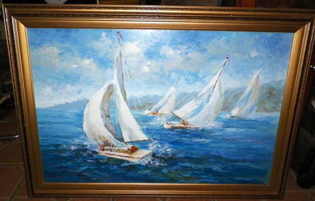 ART PAINTING SAIL SAILING BOATS UNSIGNED 1AA.JPG