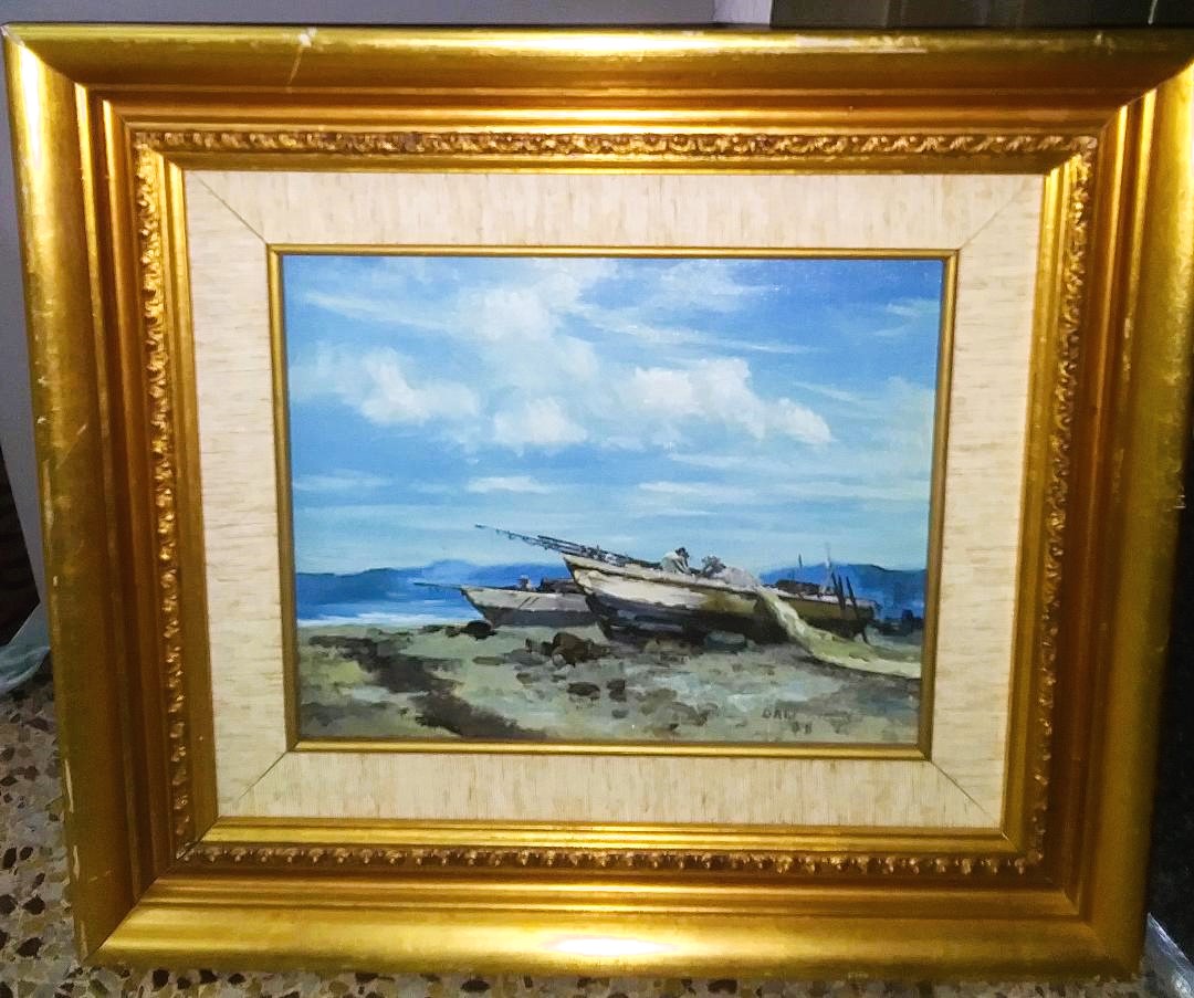 ART PAINTING SHIP DALI SIGNED SMALL THRIFT STORE HOLD 1AA.jpg