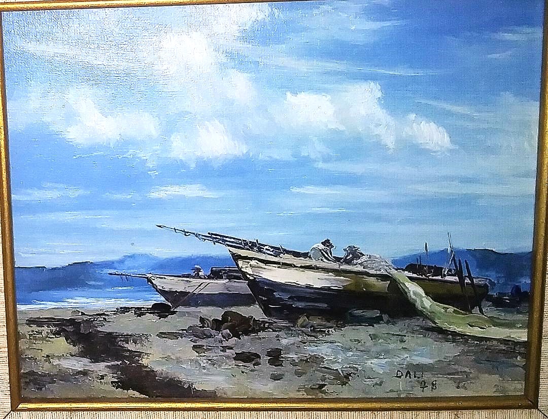 ART PAINTING SHIP DALI SIGNED SMALL THRIFT STORE HOLD 2AA.jpg