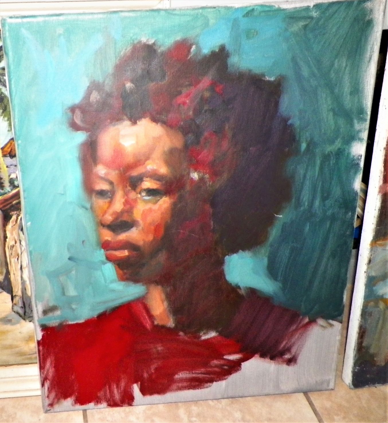 art painting student art no signature young black girl painting 1A_Aa.JPG