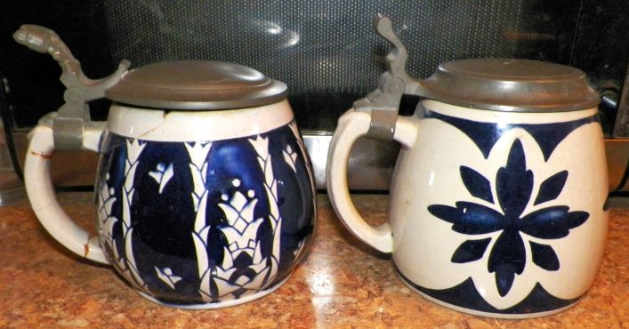 BEER STEIN A GROUP ANTIQUE PAIR 2AA.JPG