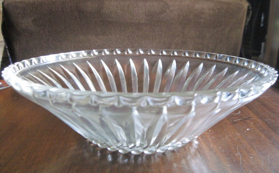 clear glass  bowl  sunburst center hobnail beaded base  Scallop rim mystery.jpg