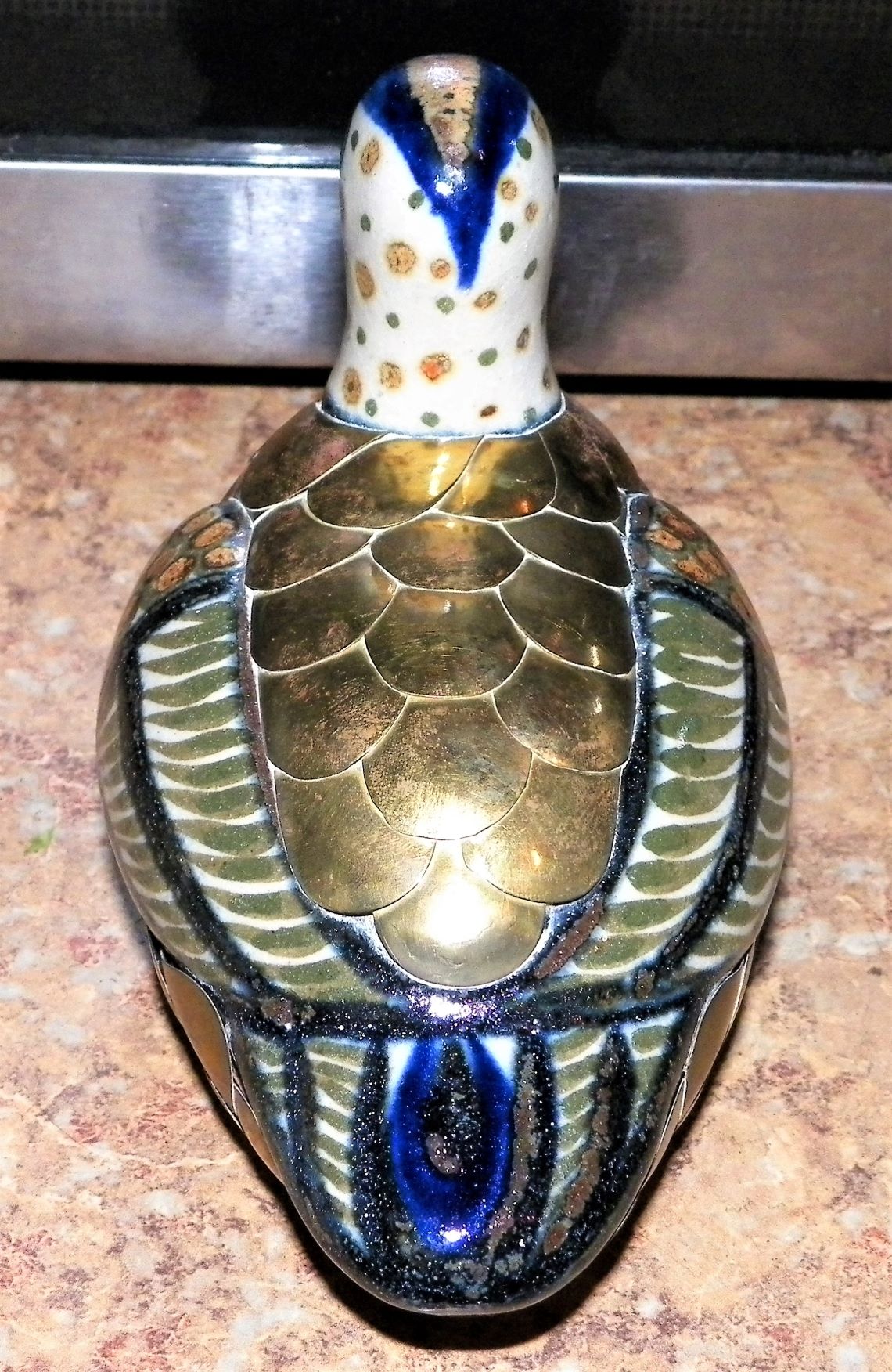 COLLECTIBLE DUCK BRASS HAND PAINTED & SIGNED 5AA.JPG