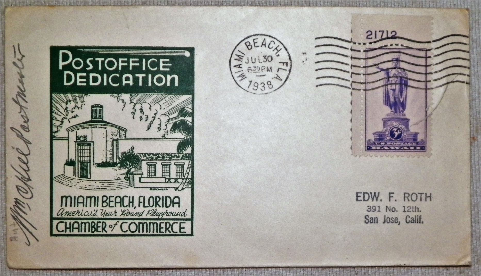 COLLECTIBLE MAIL POST OFFICE ENVELOPE MIAMI BEACH 1AA.JPG