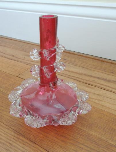 Cranberry Glass Vase With Rigaree Antiques Board