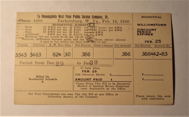 ephemera monongahela west penn public service company utility bill 1940.jpg