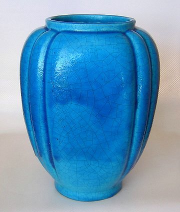 Faience Egyptian Blue France Raoul Lachenal Melon Vase Art Nouveau France -a.jpg