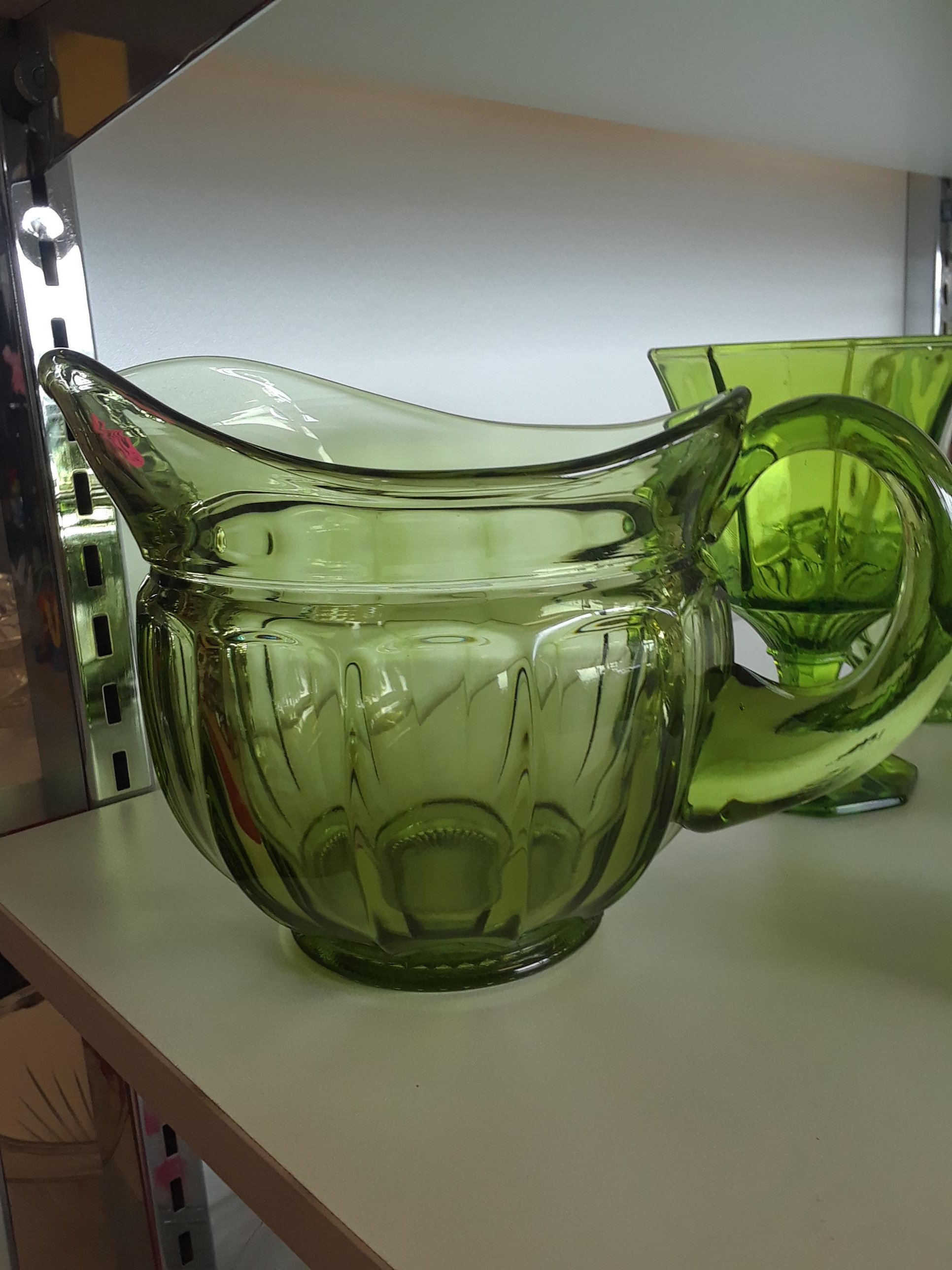 GLASS PITCHER GREEN PANELLED A 220127.jpg