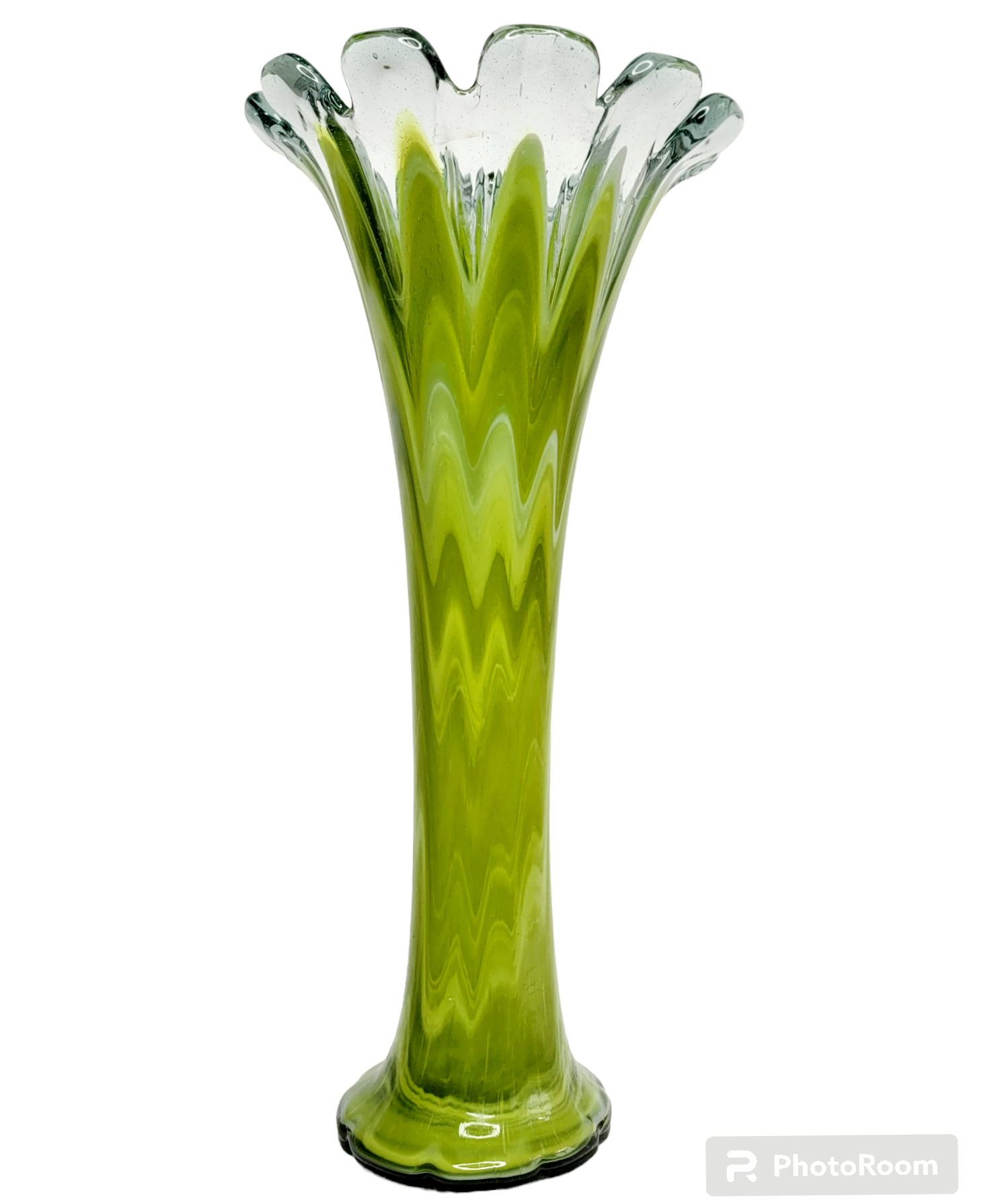 Glassies: Tall lime green vase with rough pontil scar | Antiques Board