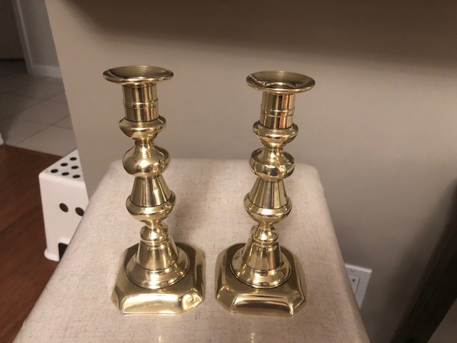 Pair of Antique Vintage Brass Push Up Candlesticks 