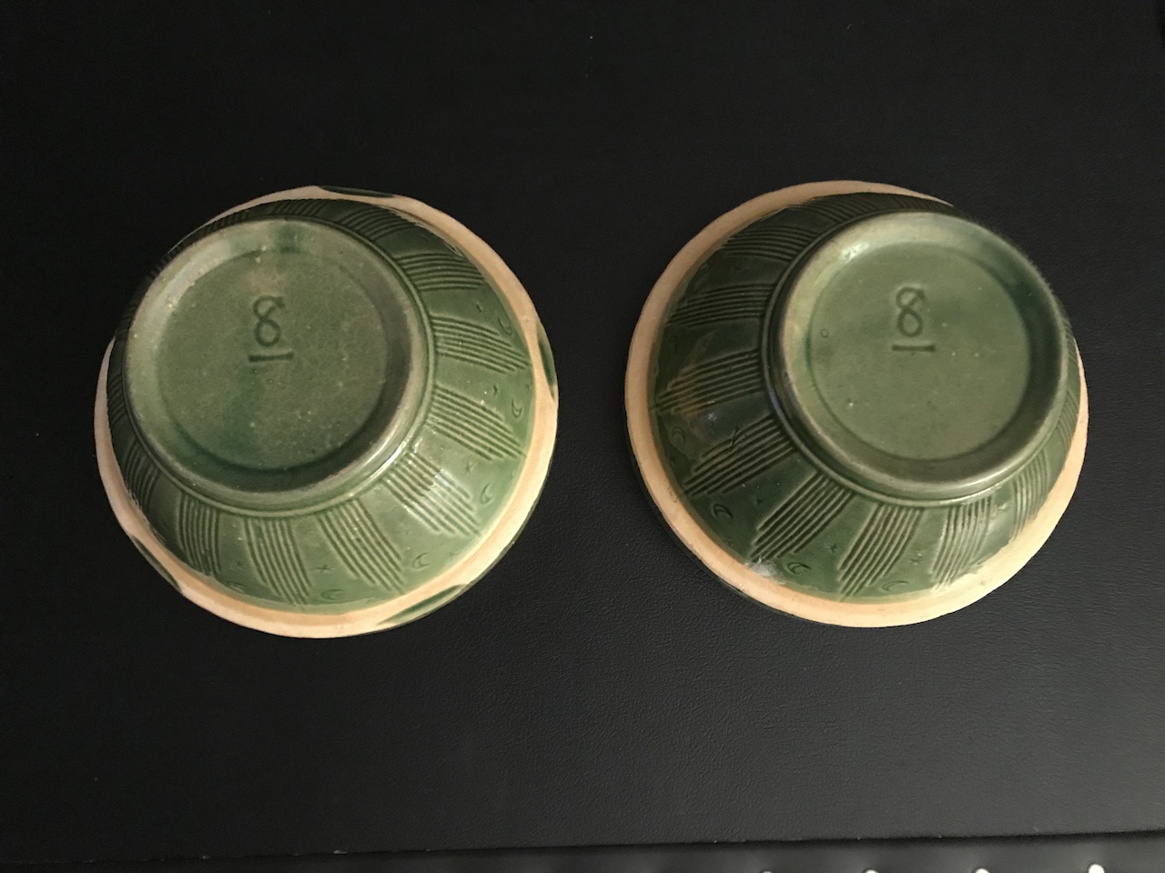 Watt Pottery Green Moon and Stars - Green Glazed - Yellow ware