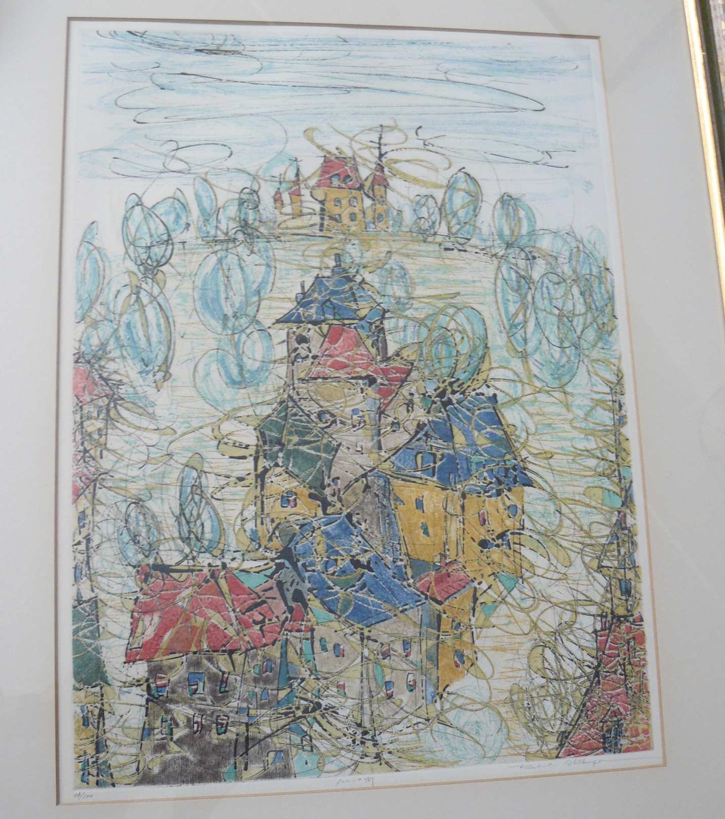 Japanese modern(ist?) etching signed, framed at Kato Framing Toyko
