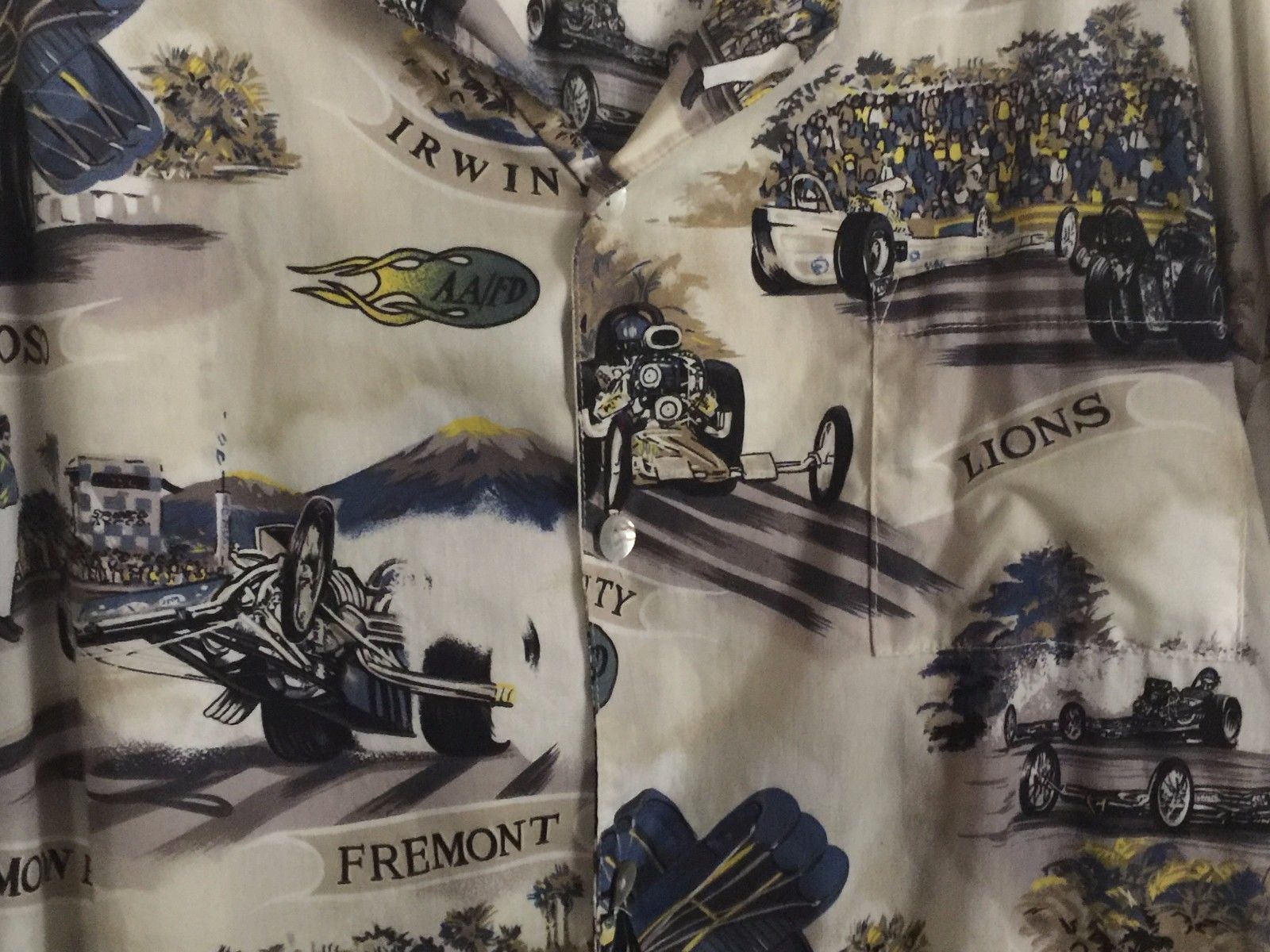 Matt Rider Hot Rod California Drag Racing Men's Hawaiian Aloha Shirt XXL - CLOSE UP.jpg