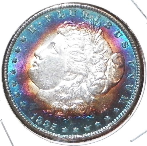 MONEY MORGAN SILVER DOLLAR 1885 BULLSEYE TONING 1AAA.JPG