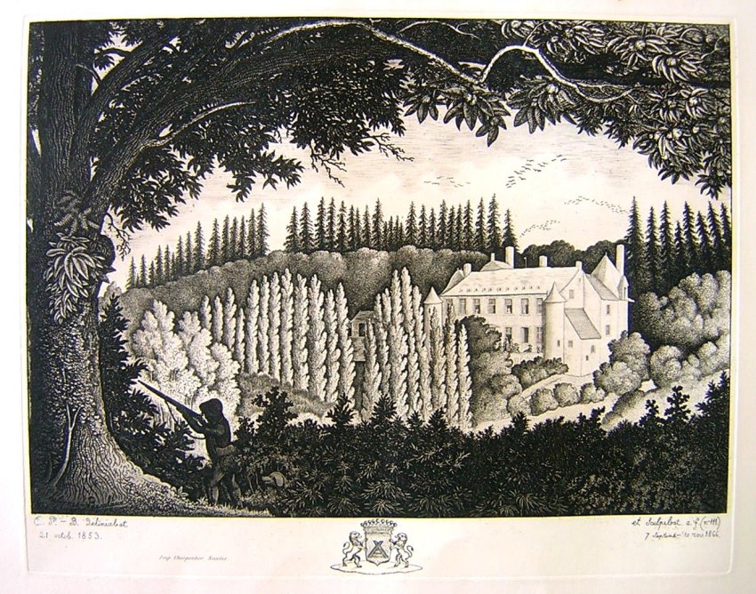 Naive Etching Emmanuel Phelippes-Beaulieux 1829-74 Chateau du Buron Brittany -a.jpg