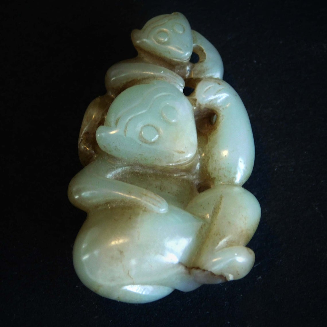 Carved or Cast Monkey Mom, Infant, an' Coconut; All Gilded | Antiques Board