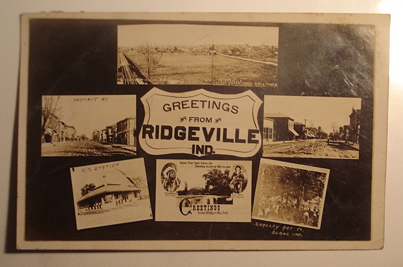 postcard ridgeville indiana town multiview scenecard.jpg