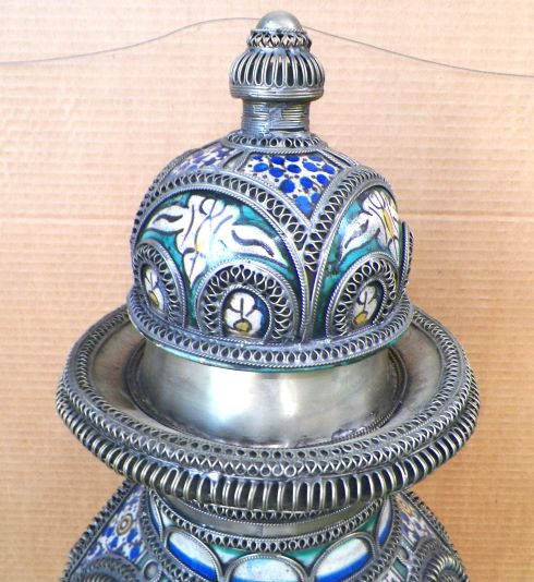 POTTERY MORROCAN VASE JAR WITH LID 2AA.JPG