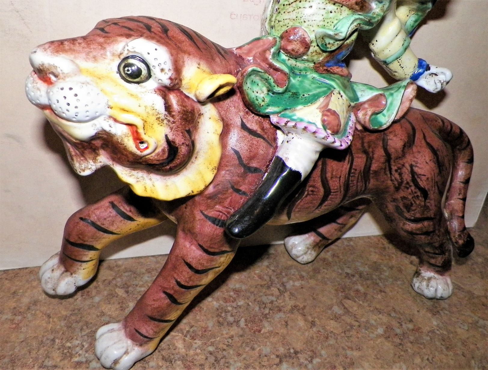 POTTERY TIGER & RIDER ORIENTAL WALL HANGING 3AA.JPG