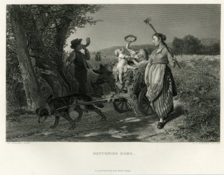 Print Engraving Steel Returning Home Gerard Finden 1878 Rural Country Triumphal Procession.jpg