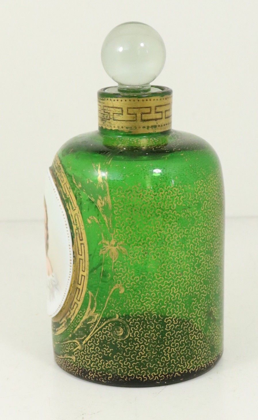 Antique Green Glass Moser Portrait Perfume Bottle Antiques Board