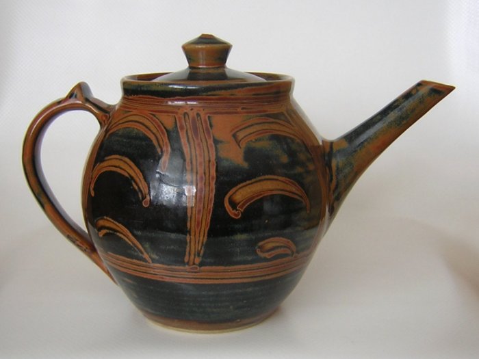 Teapot Tea Pot Studio S Art Pottery Straight Spout Brown Black Blue-a.jpg