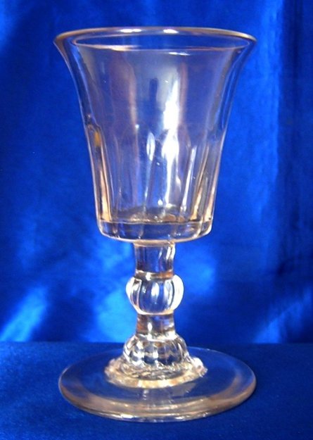 Wine Stem Clear Glass Trumpet Bell Cup 12 Spiral Facets Lobed Knop Stem -a.jpg