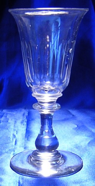 Wine Stem Cut Faceted Small Trumpet Liquor Crystal Glass Pontil -a.JPG