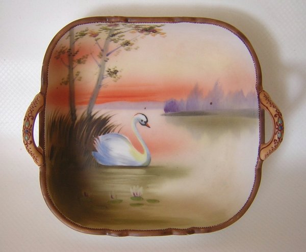 z-Nippon Morimura Brothers Noritake Square Bowl Swan Lake -a.jpg